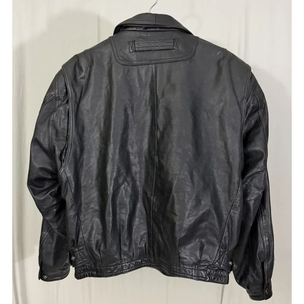 Vintage Charley's Leather Bomber Jacket Mens Sz 42 Black Full Zip Moto Movie